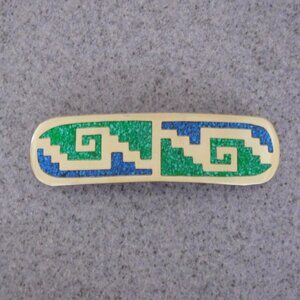 silver barrette with lapis lazuli and malachite inlay, 4" x 1"